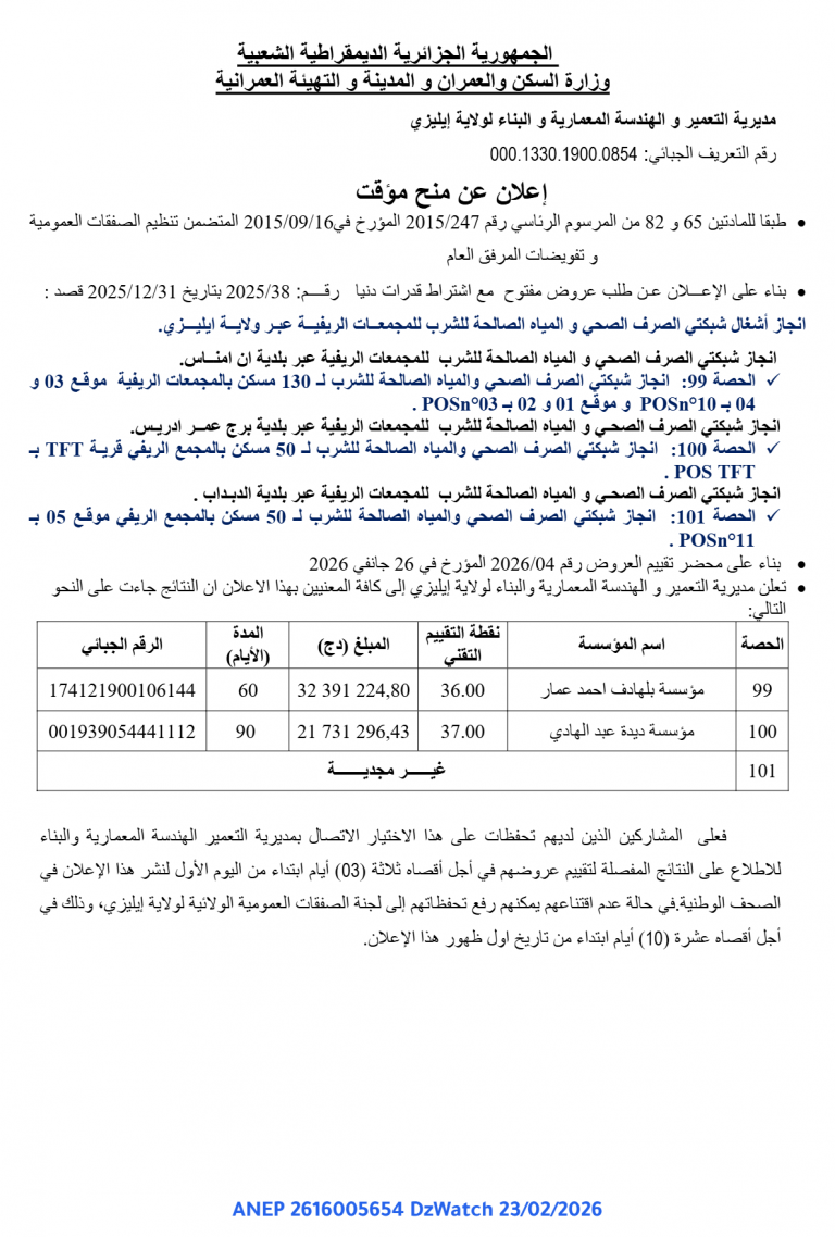 إعلان عن منح مؤقت