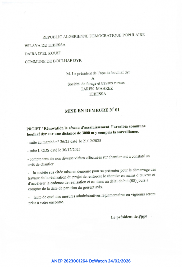 MISE EN DEMEURE N° 01