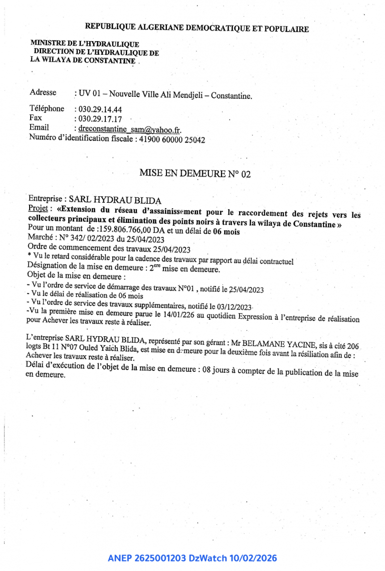 MISE EN DEMEURE N° 02