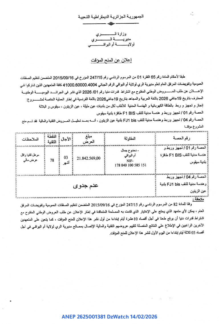 إعلان عن المنح المؤقت