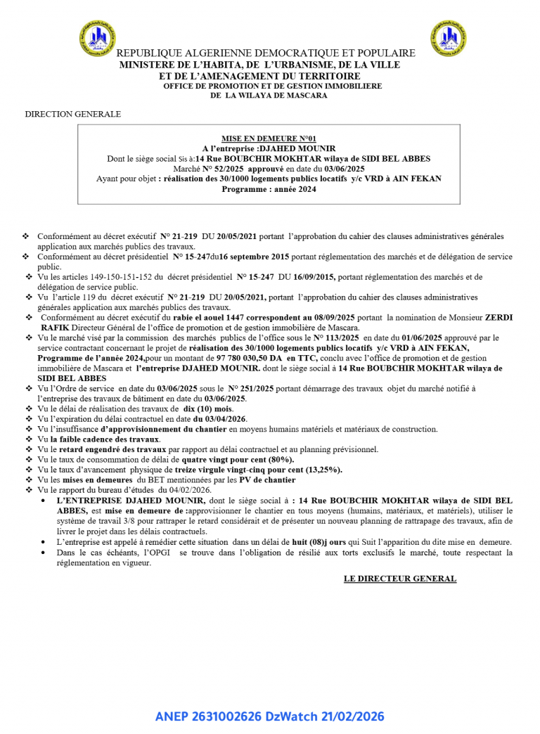 MISE EN DEMEURE N°01