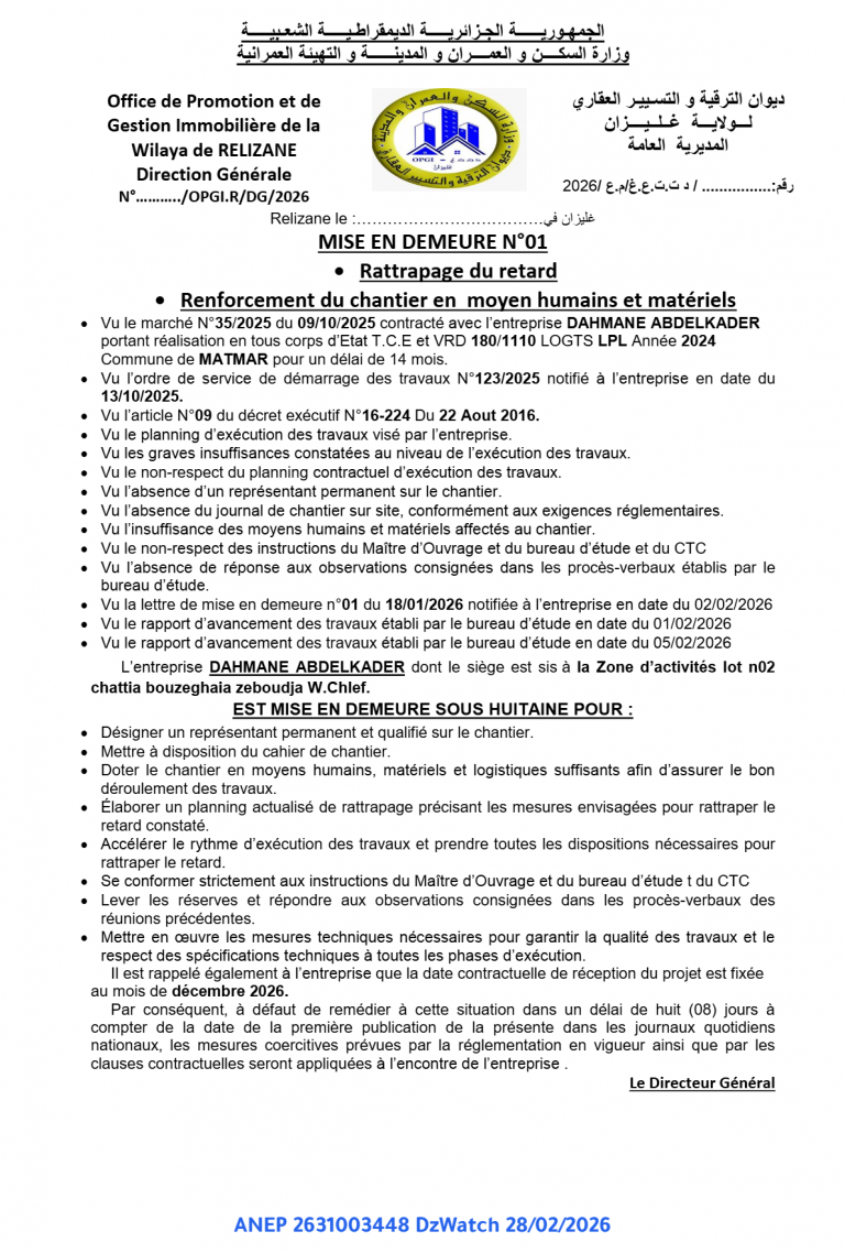 MISE EN DEMEURE N°01