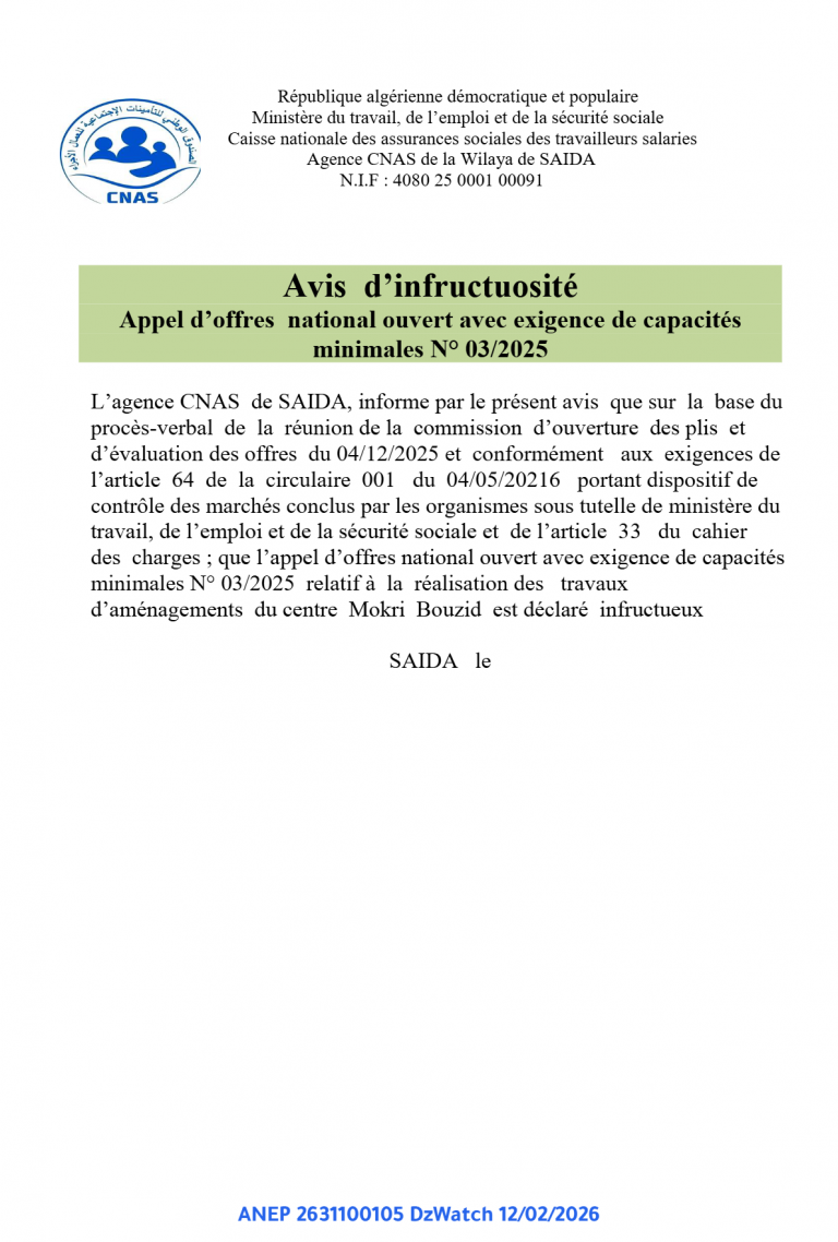 Avis d’infructuosité