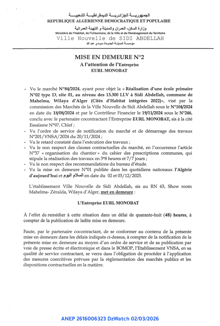 MISE EN DEMEURE N°2