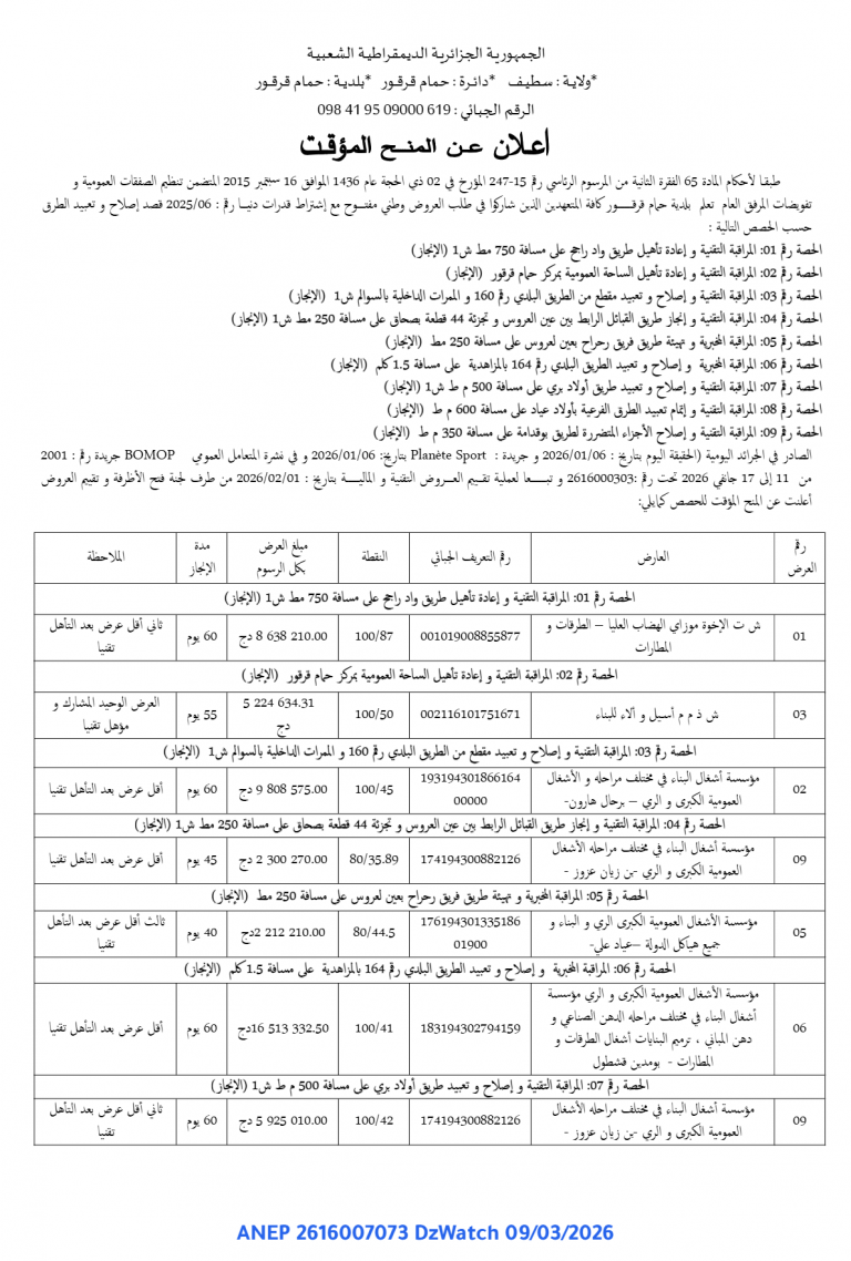 إعلان عن المنح المؤقت