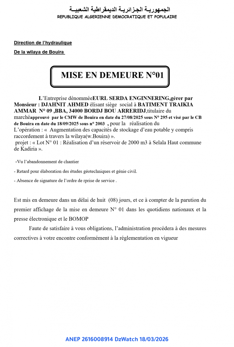 MISE EN DEMEURE N°01