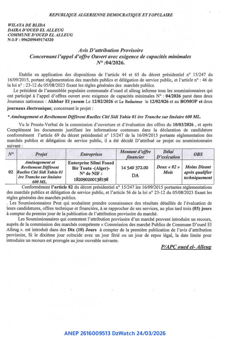 Avis D’attribution Provisoire