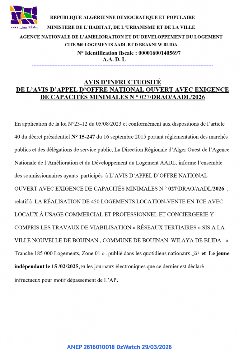 AVIS D’INFRUCTUOSITÉ