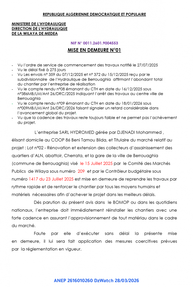 MISE EN DEMEURE N°01