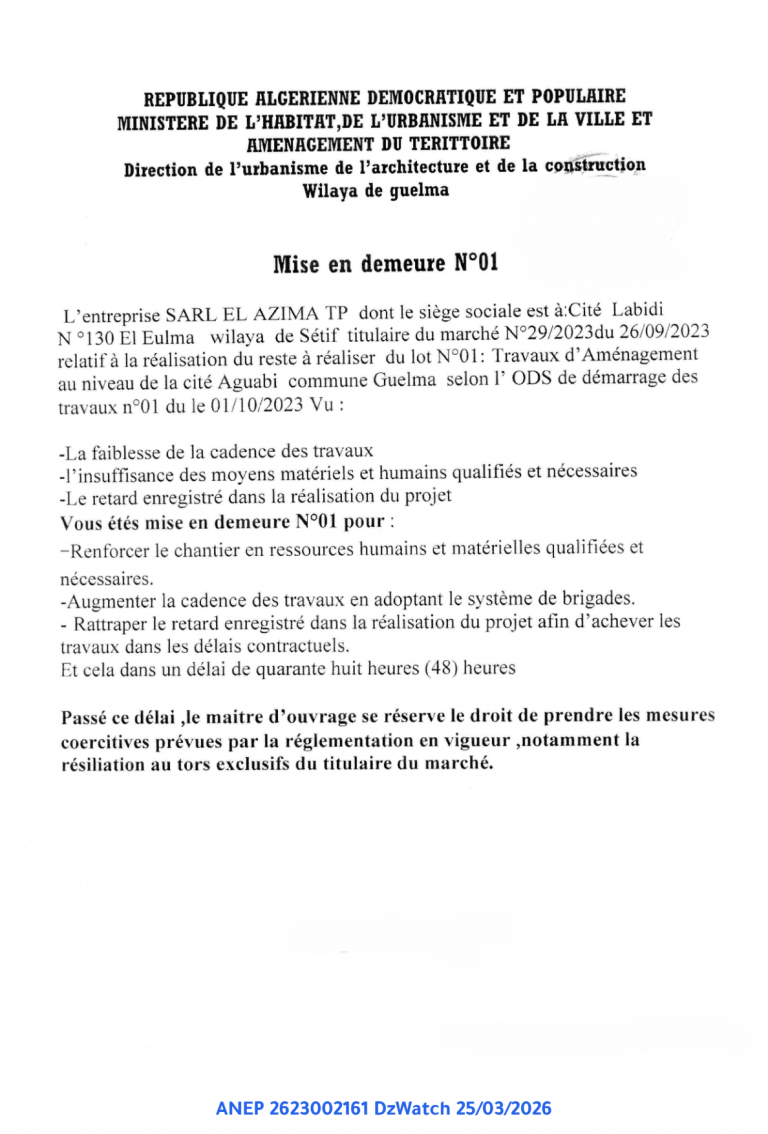 Mise en demeure N°01