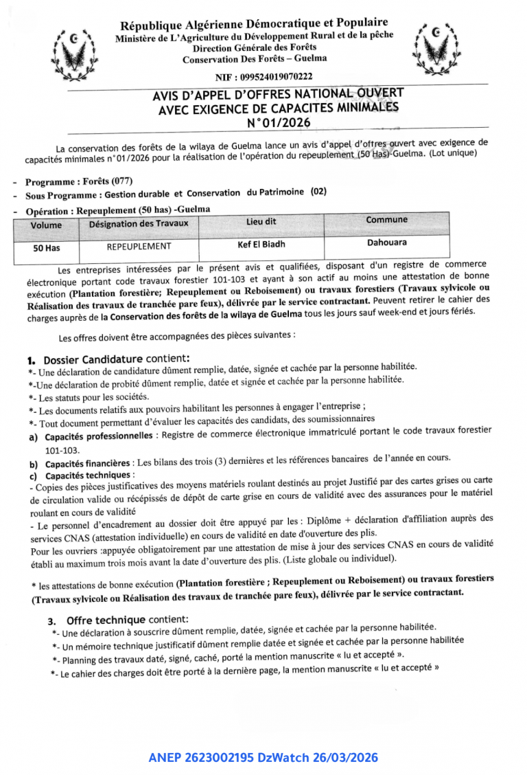 AVIS D’APPEL D’OFFRES NATIONAL OUVERT