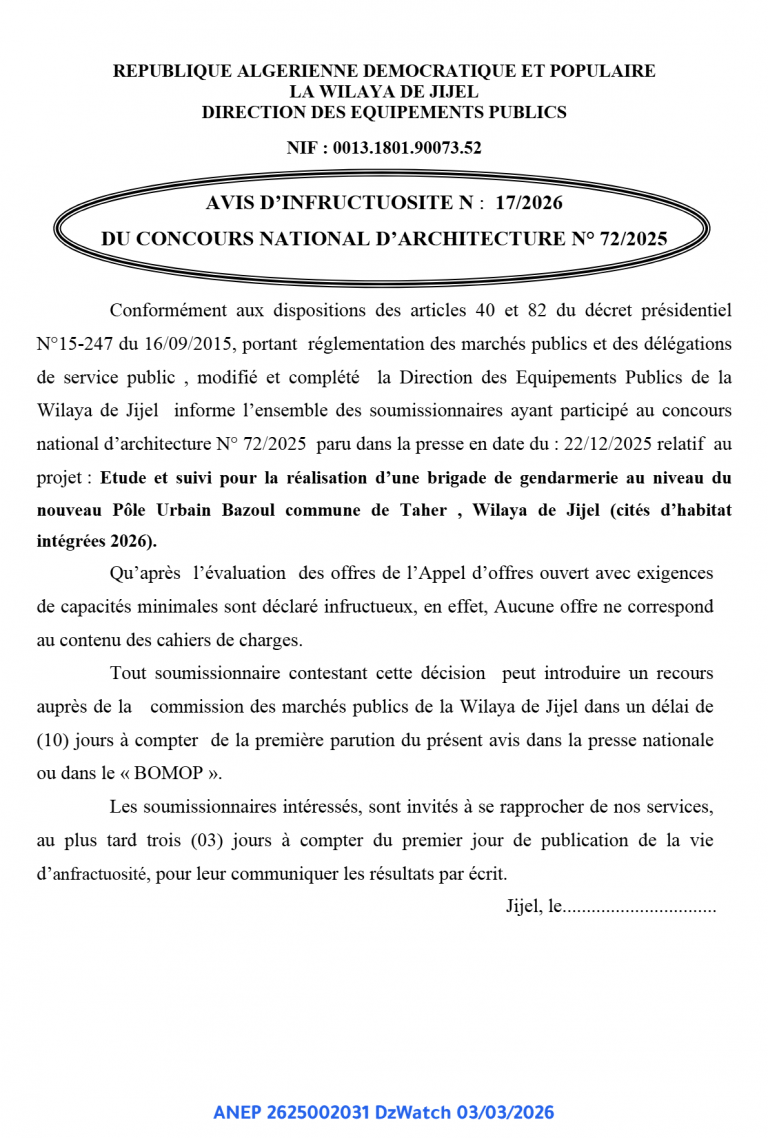 AVIS D’INFRUCTUOSITE