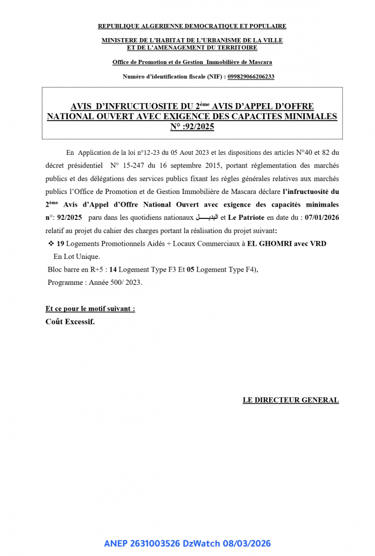 AVIS D’INFRUCTUOSITE