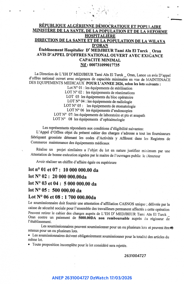 AVIS D’APPEL D’OFFRES NATIONAL OUVERT AVEC EXIGANCE CAPACITE MINIMAL
