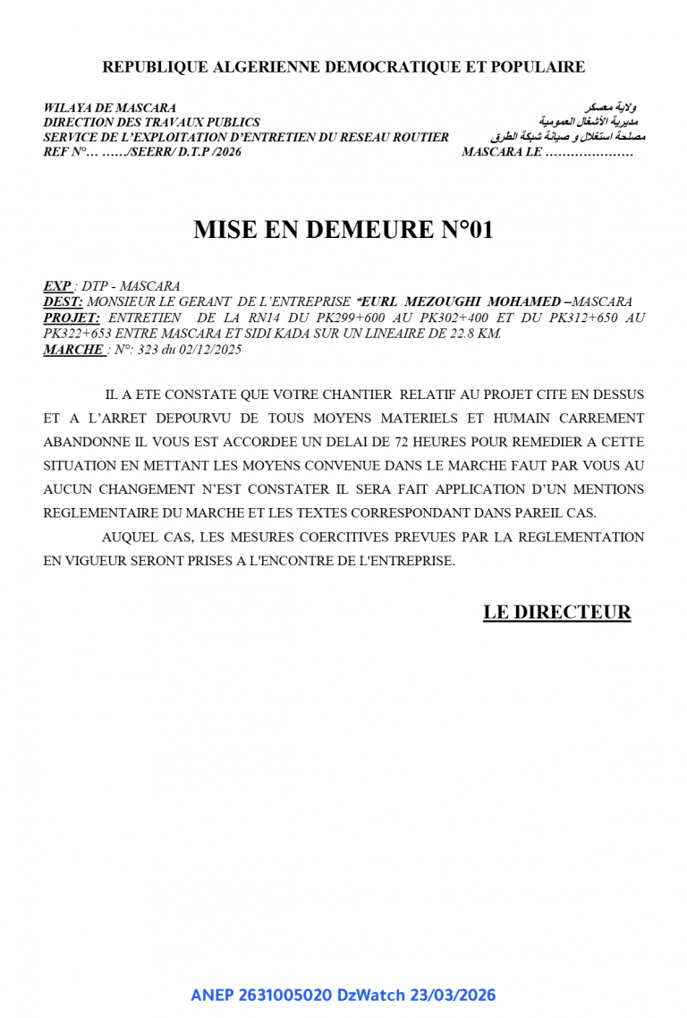 MISE EN DEMEURE N°01