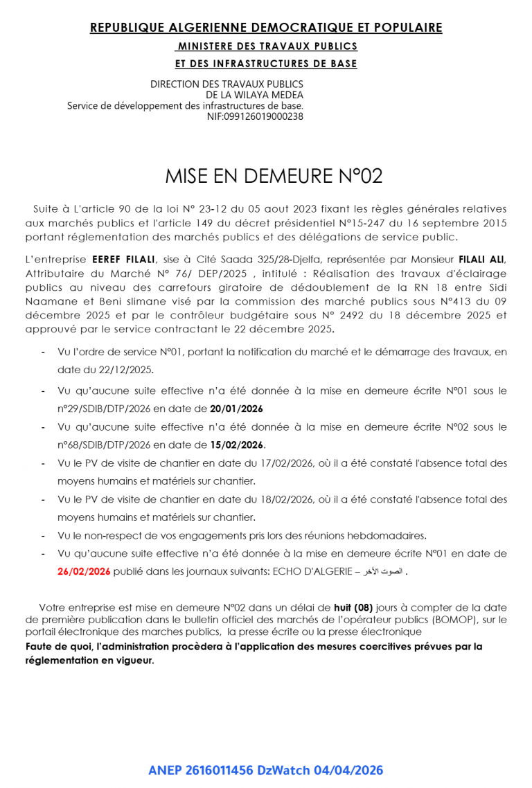 MISE EN DEMEURE N°02