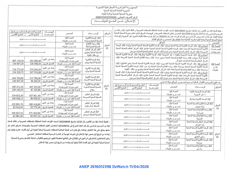 إعلان عن المنح المؤقت