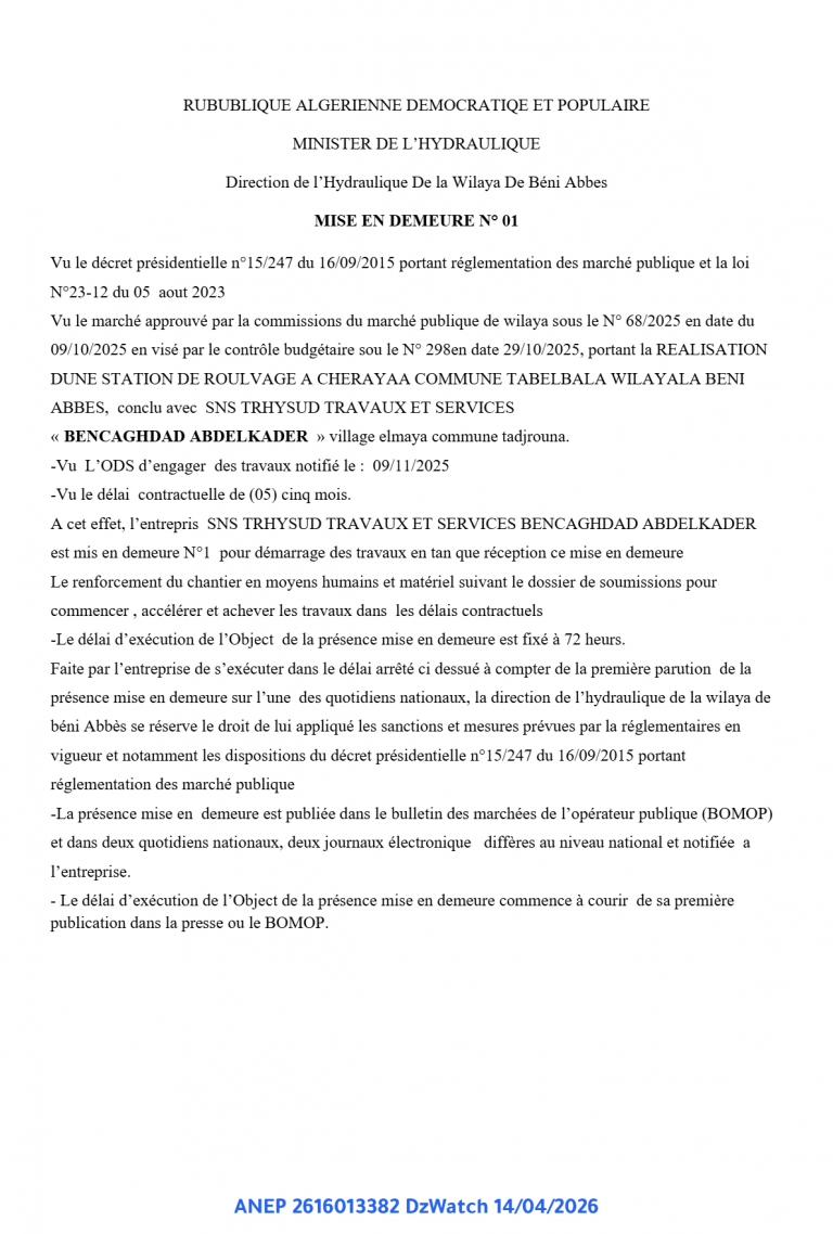 MISE EN DEMEURE N° 01