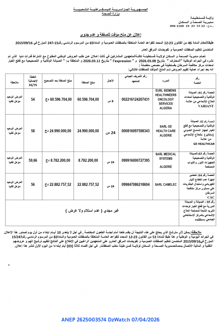 إعلان عن منح مؤقت للصفقة وعدم جدوى