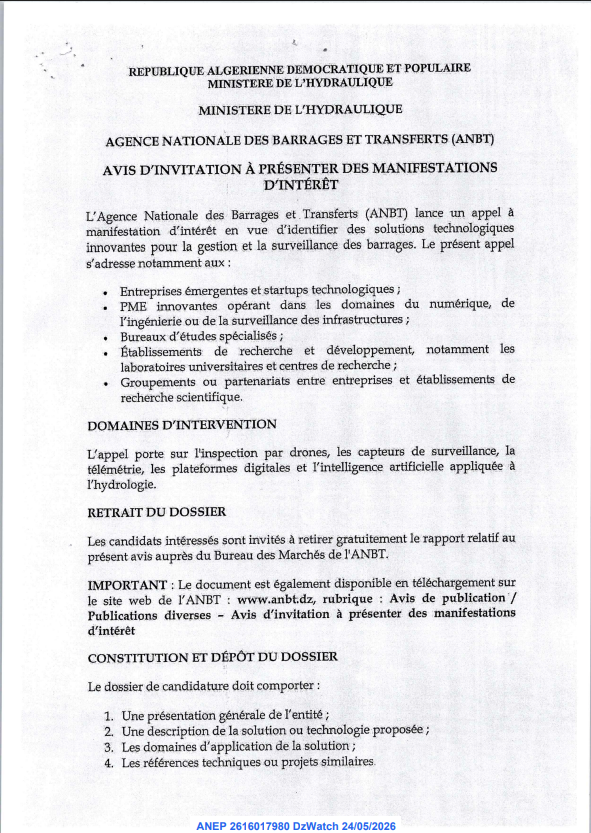 AVIS D’INVITATION À PRÉSENTER DES MANIFESTATIONS D’INTÉRÊT