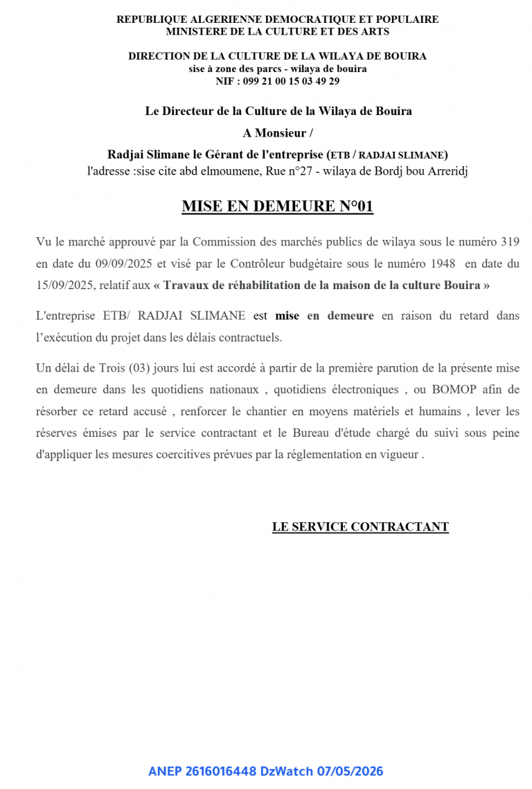 MISE EN DEMEURE N°01