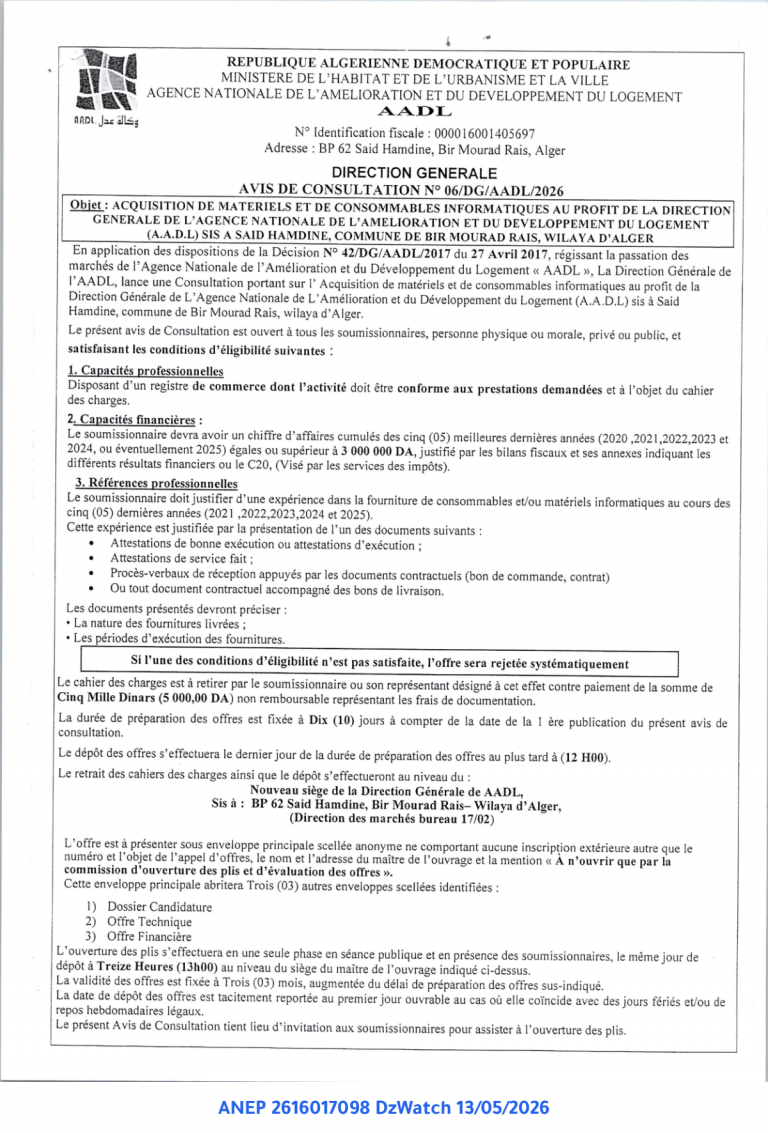 AVIS DE CONSULTATION