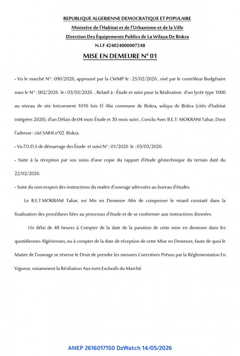 MISE EN DEMEURE N° 01