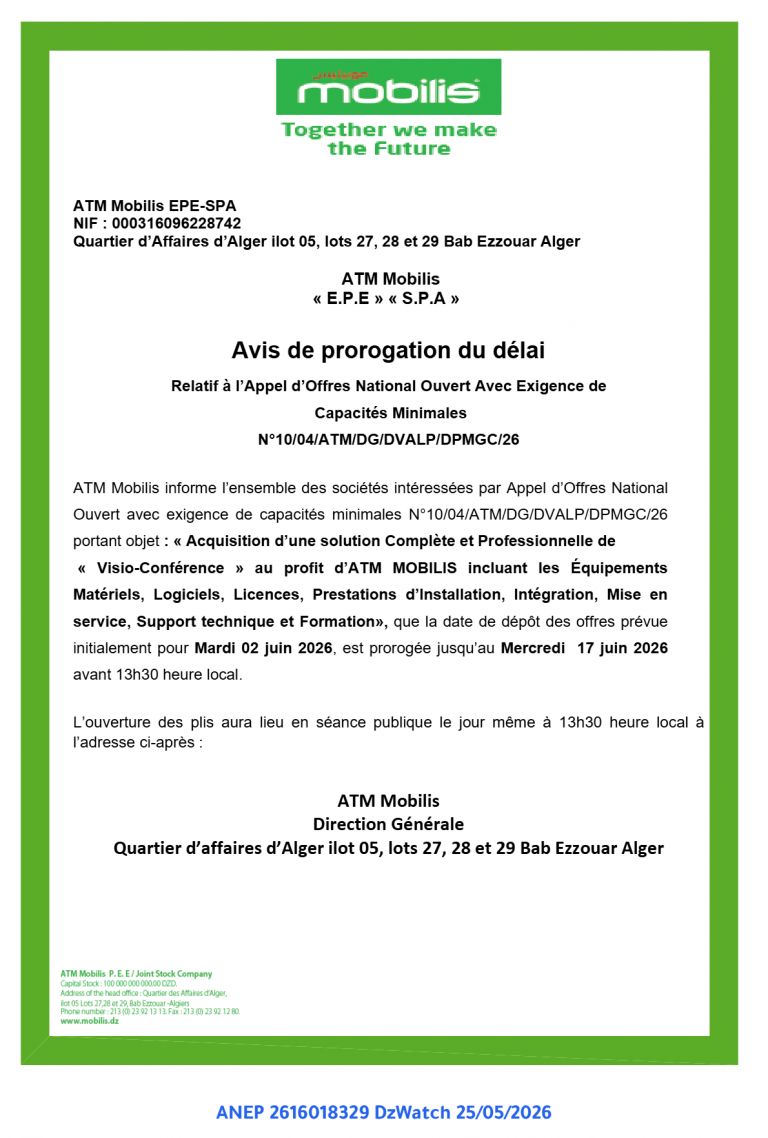 Avis de prorogation du délai