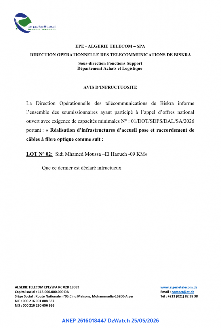 AVIS D’INFRUCTUOSITE