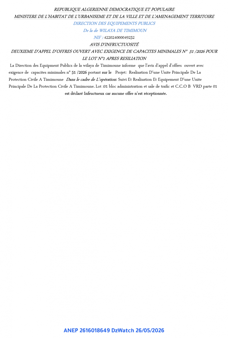 AVIS D’INFRUCTUOSITÉ