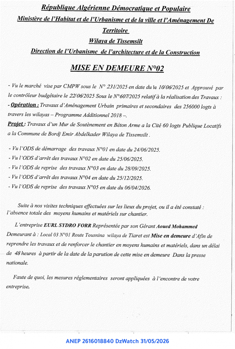 MISE EN DEMEURE N°02