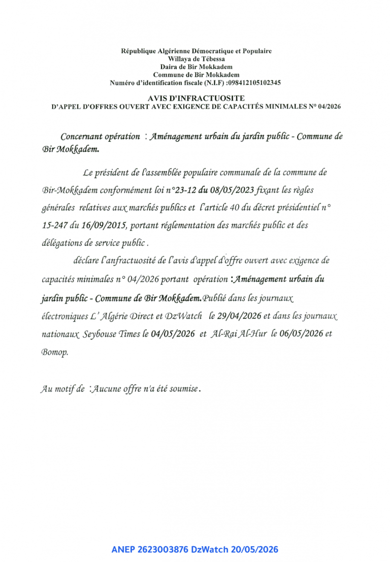 AVIS D’INFRACTUOSITE