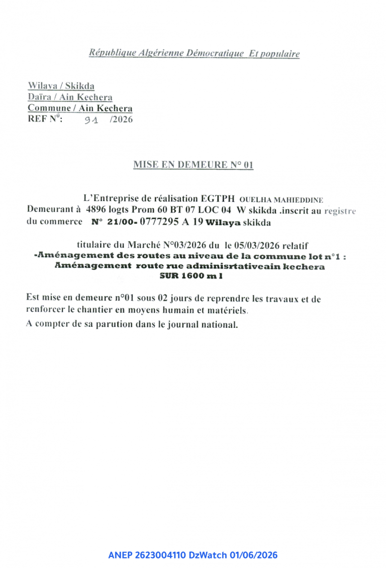 MISE EN DEMEURE N° 01