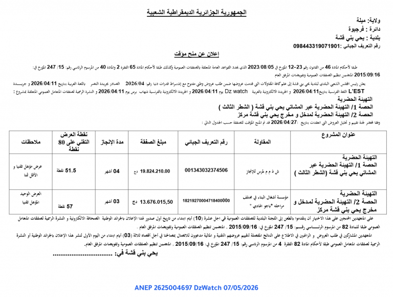 إعلان عن منح مؤقت