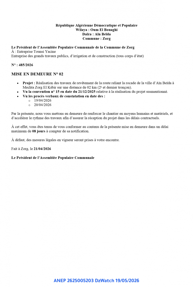 MISE EN DEMEURE N° 02