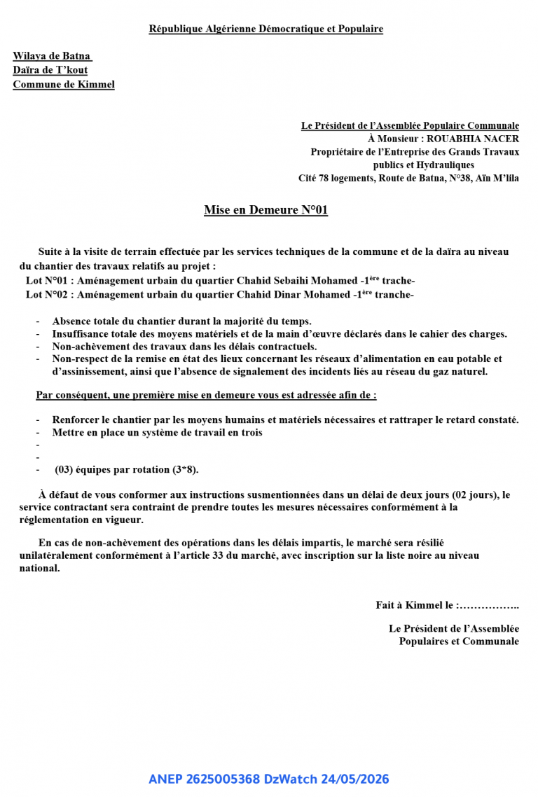 Mise en Demeure N°01