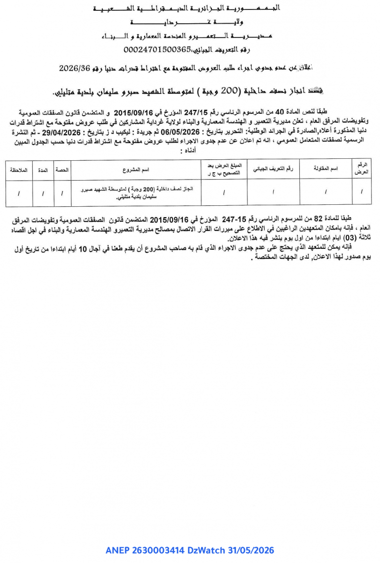 إعلان عن عدم جدوى