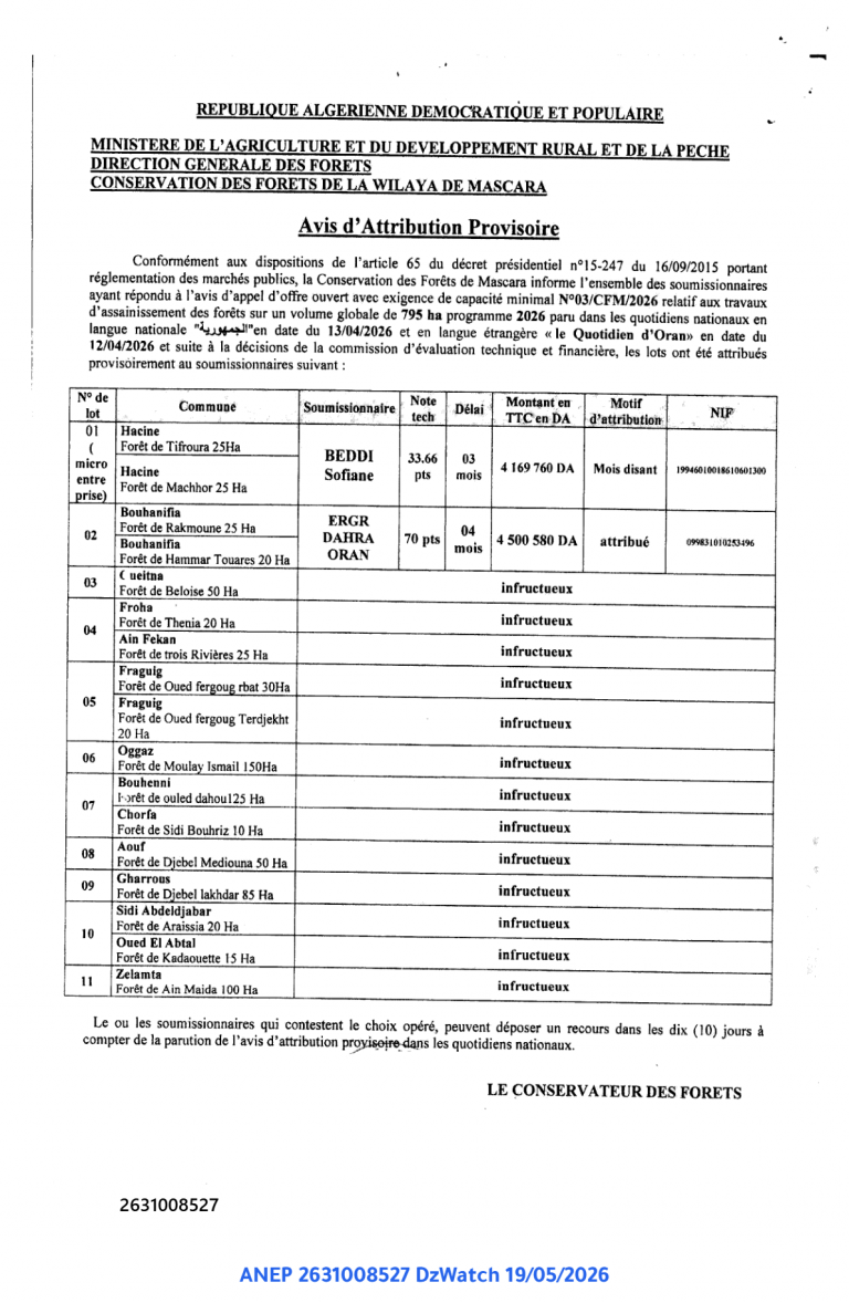 Avis d’Attribution Provisoire