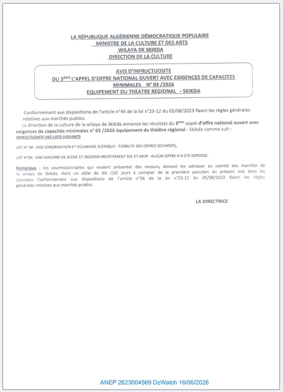 AVIS D’INFRUCTUOSITE