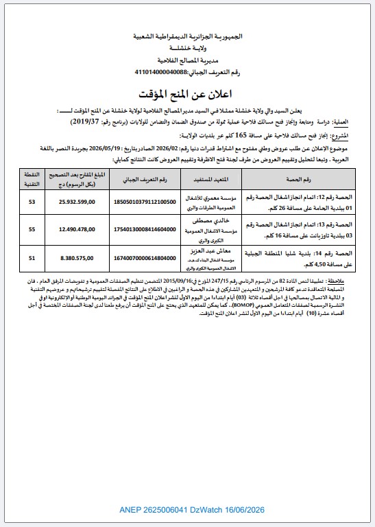 اعلان عن المنح المؤقت