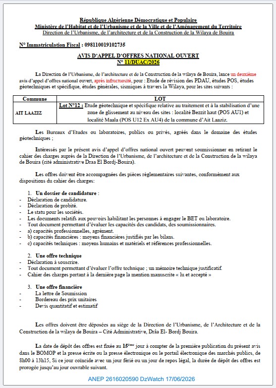 AVIS D’APPEL D’OFFRES NATIONAL OUVERT