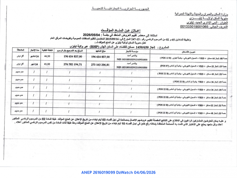 إعلان عن المنح المؤقت