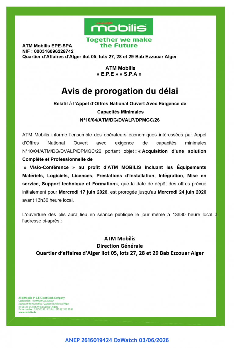 Avis de prorogation du délai
