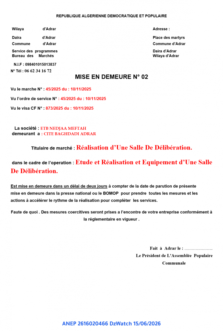 MISE EN DEMEURE N° 02