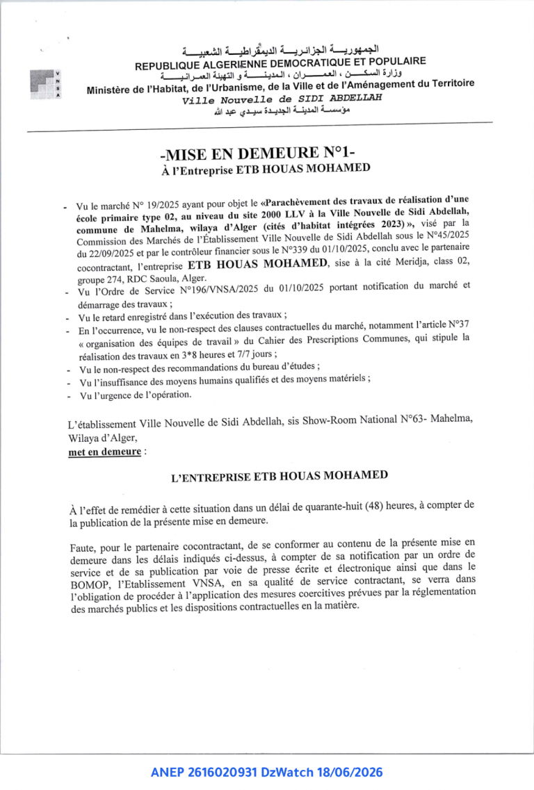 MISE EN DEMEURE N°1