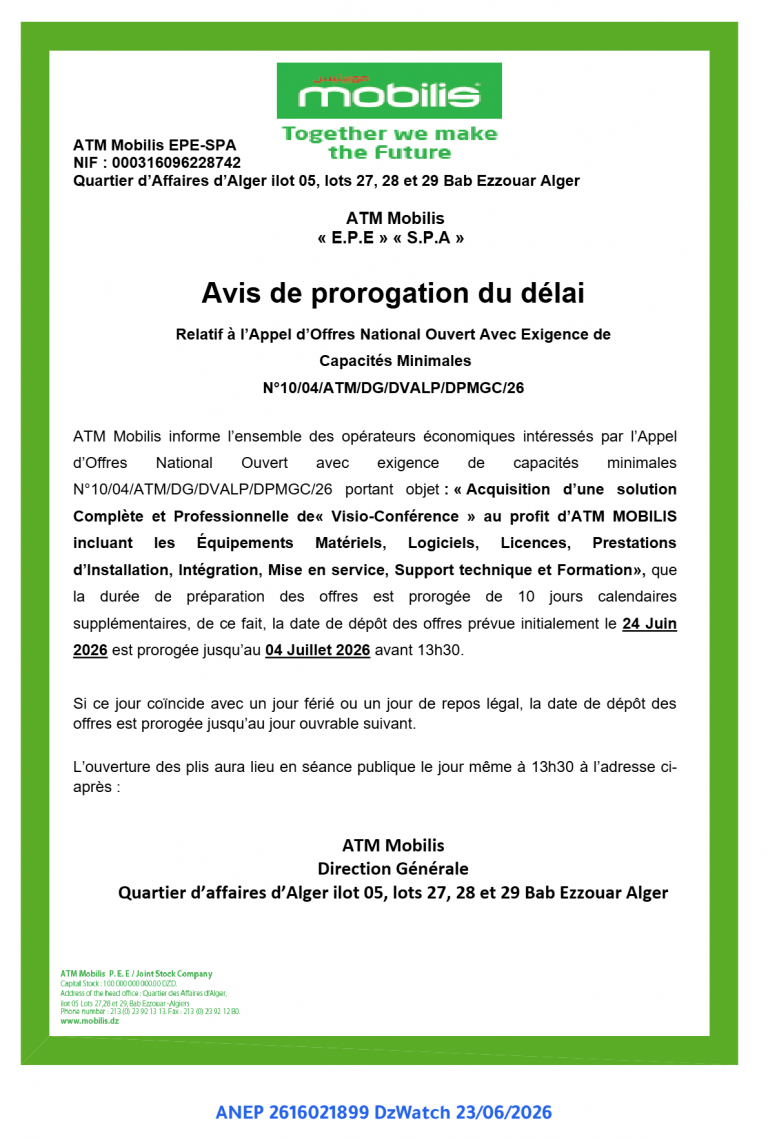Avis de prorogation du délai