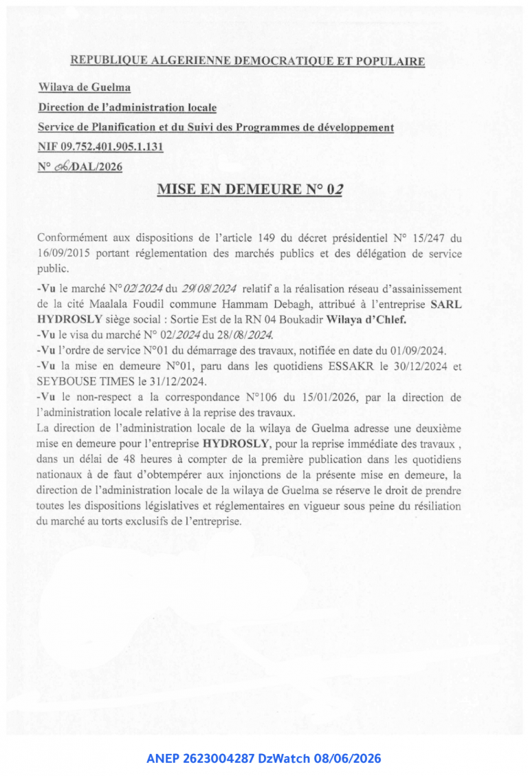 MISE EN DEMEURE N° 02