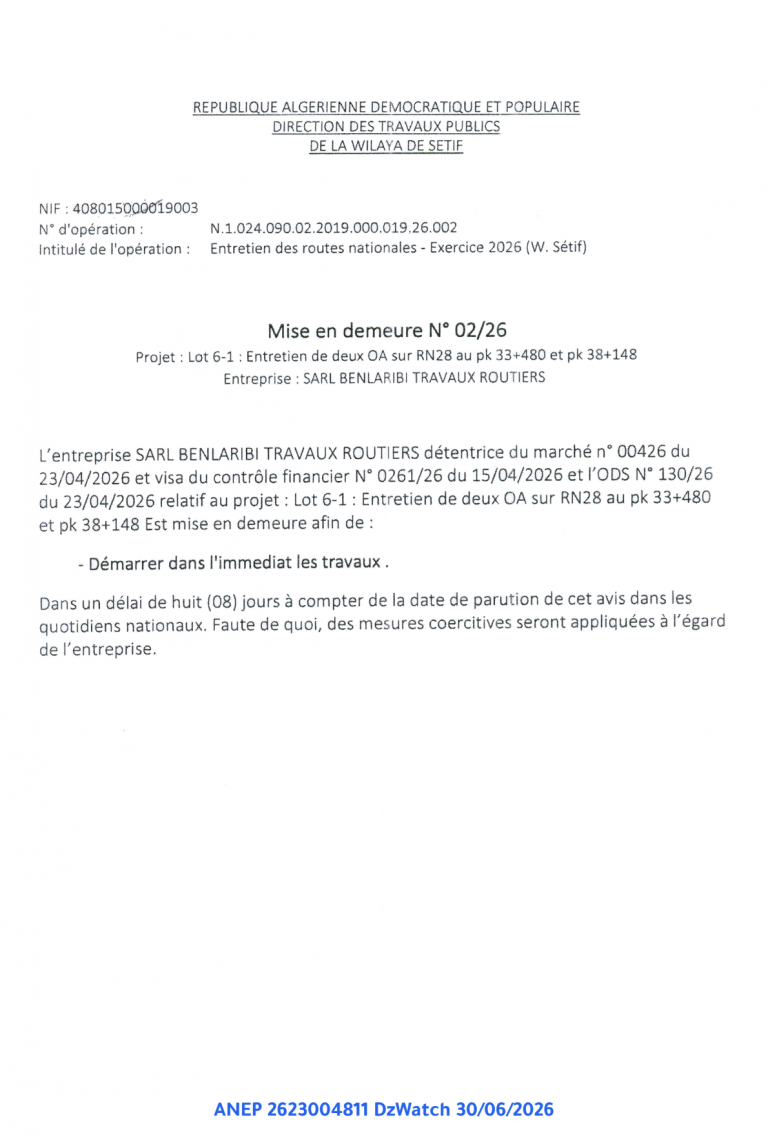 Mise en demeure N° 02/26