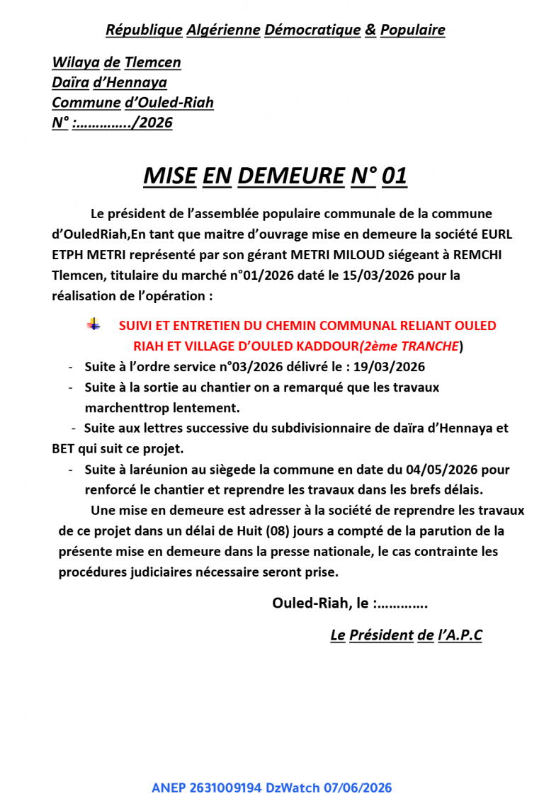 MISE EN DEMEURE N° 01