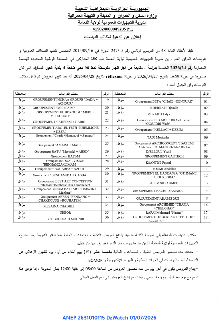 إعلان عن الدعوة لمكاتب الدراسات